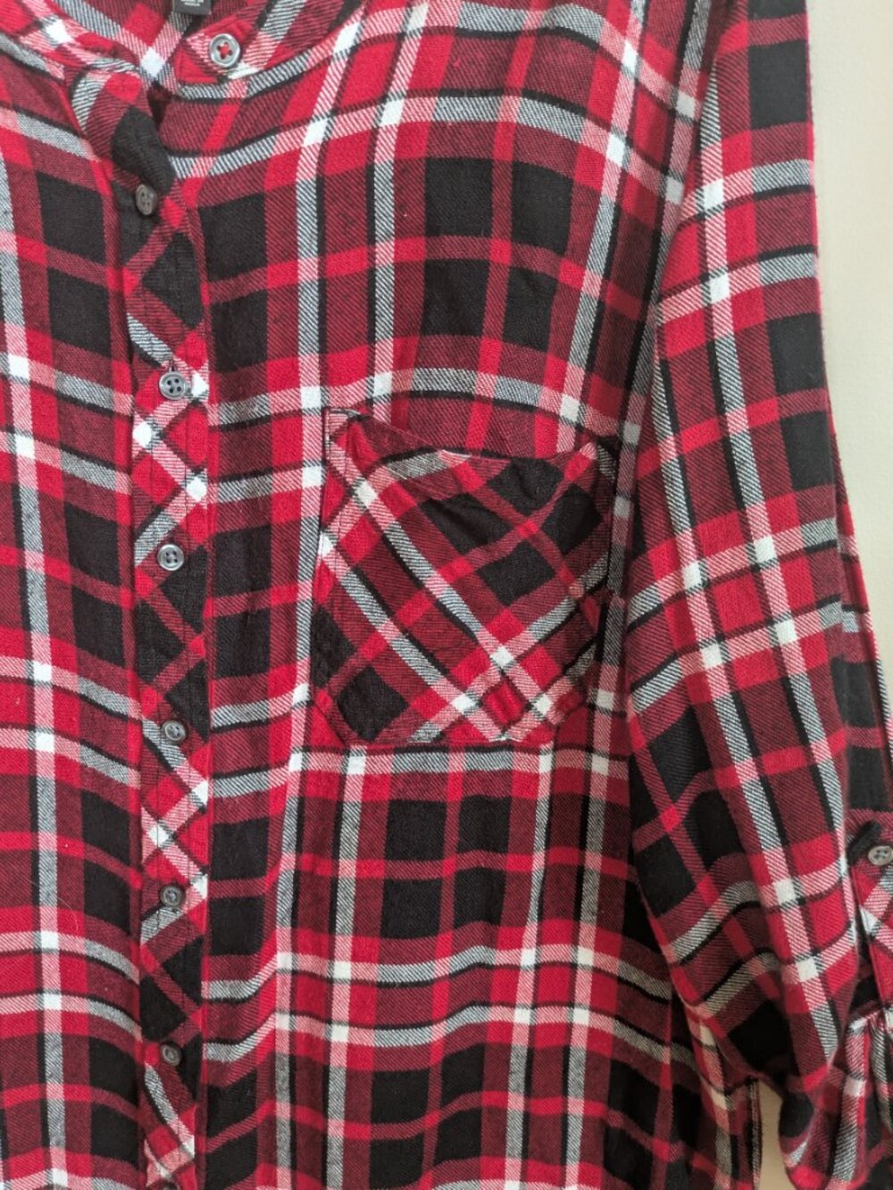 talbots red black white plaid viscose flannel button up shirt size xl #502 - Picture 2 of 4